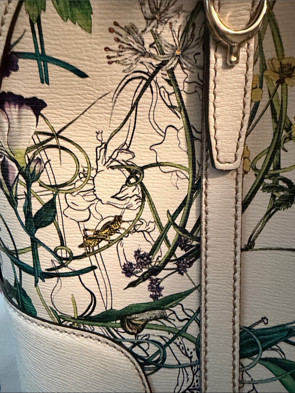 Vintage Gucci Cream Floral Print Dome Satchel with Multicolor Blooms - Picture 10 of 13